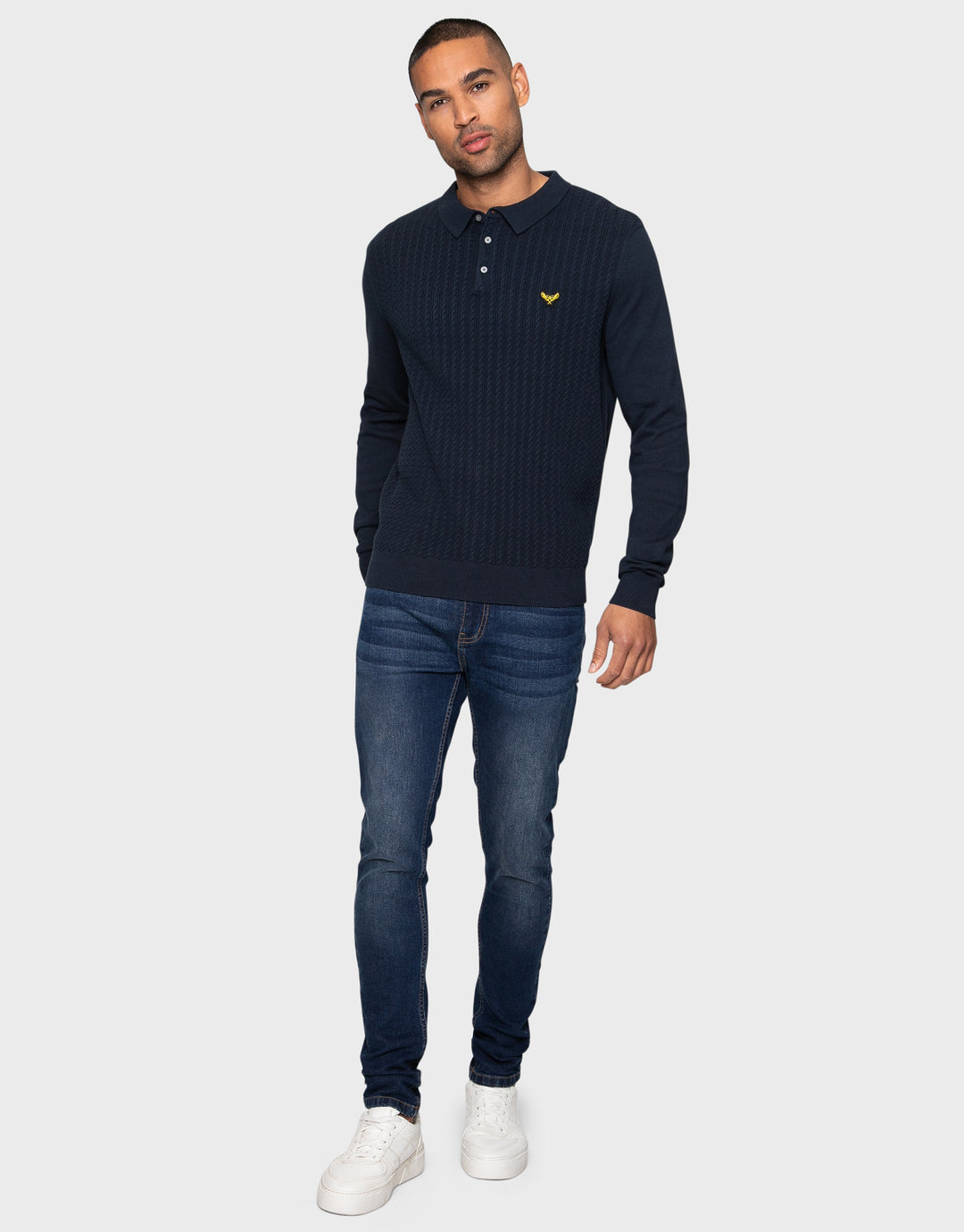 Thorton Navy Plain Textured Polo