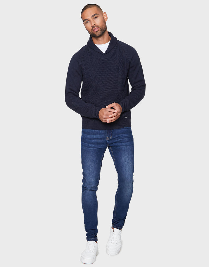 Trojan Navy Plain Shawl Collar Jumpers
