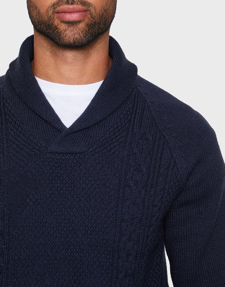 Trojan Navy Plain Shawl Collar Jumpers