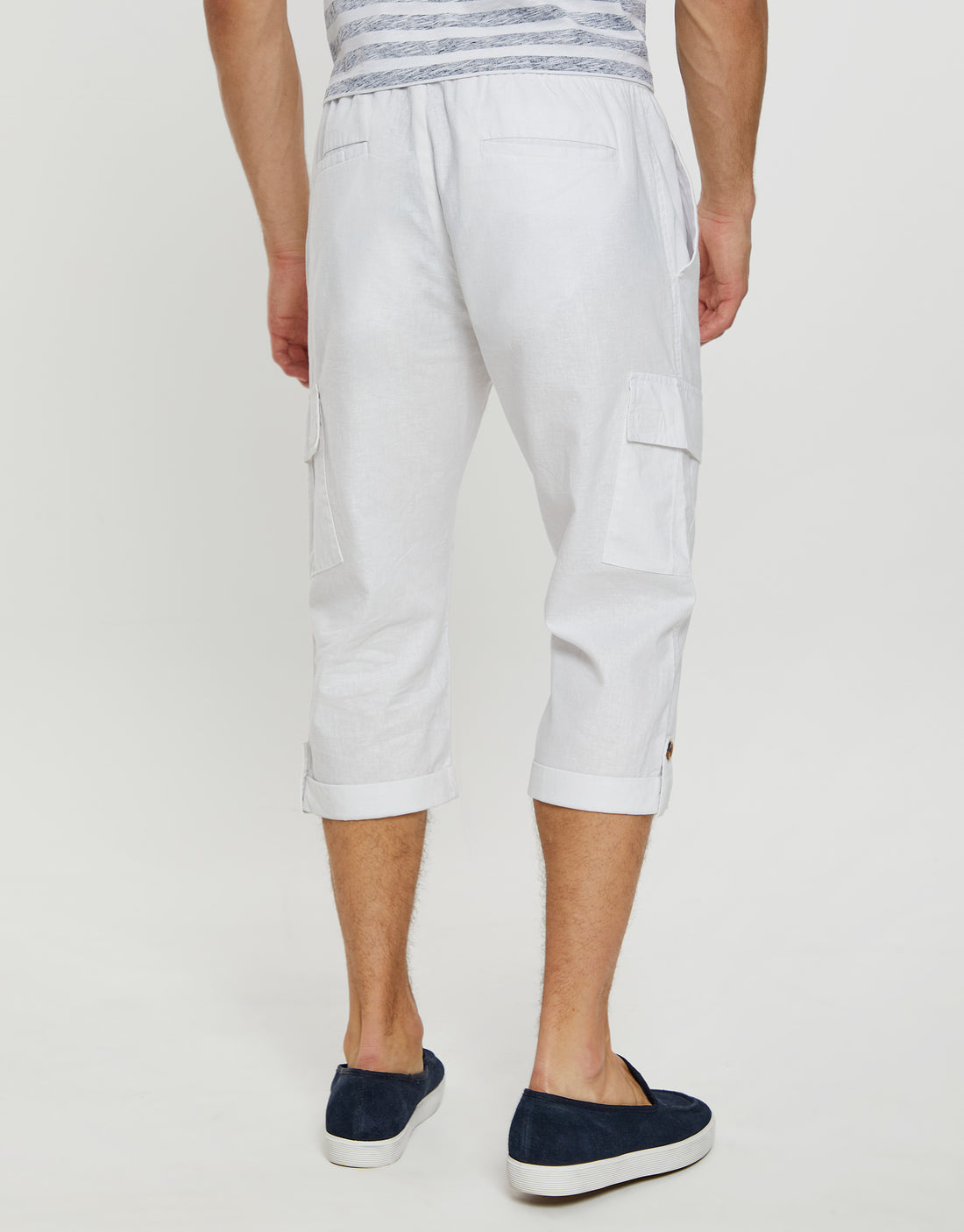 mens white 3 4 length casual linen blend cargo trousers tbmc07025e