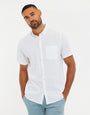 White Short Sleeve Linen Blend Shirt