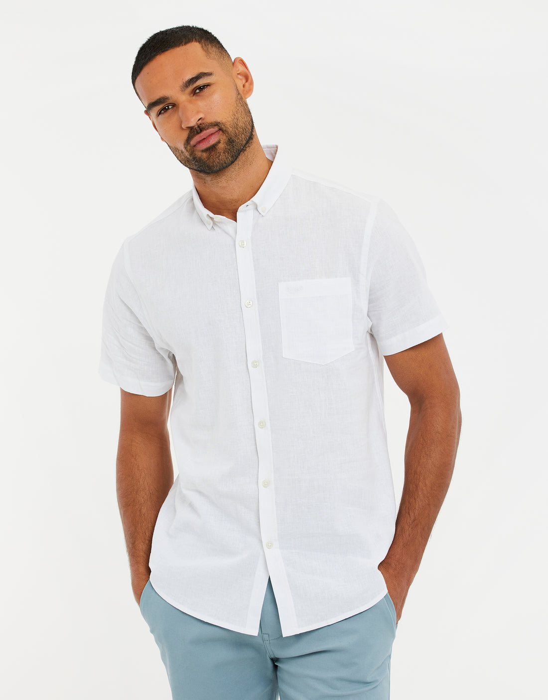 Men's White Casual Cotton Linen Short Sleeve Shirt – Threadbare