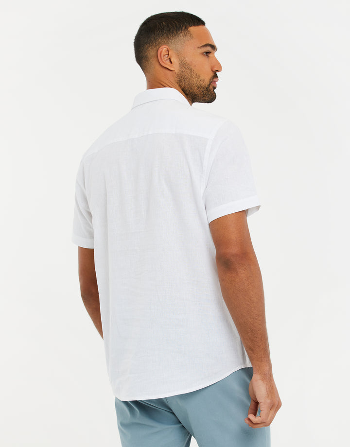 White Short Sleeve Linen Blend Shirt