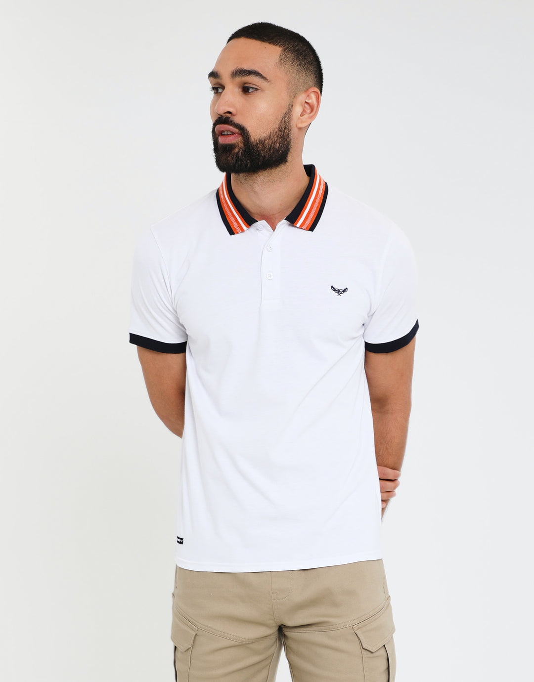 White Contrast Rib Collar Polo Shirt