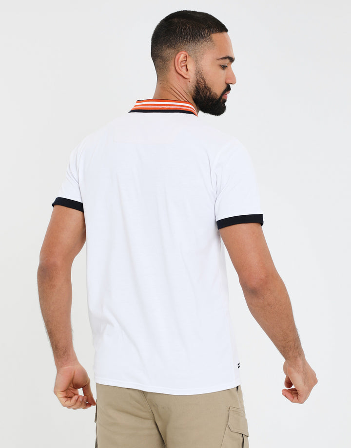 White Contrast Rib Collar Polo Shirt