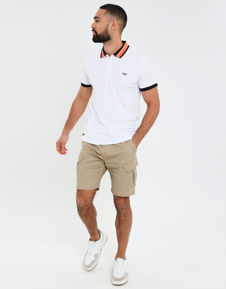 White Contrast Rib Collar Polo Shirt