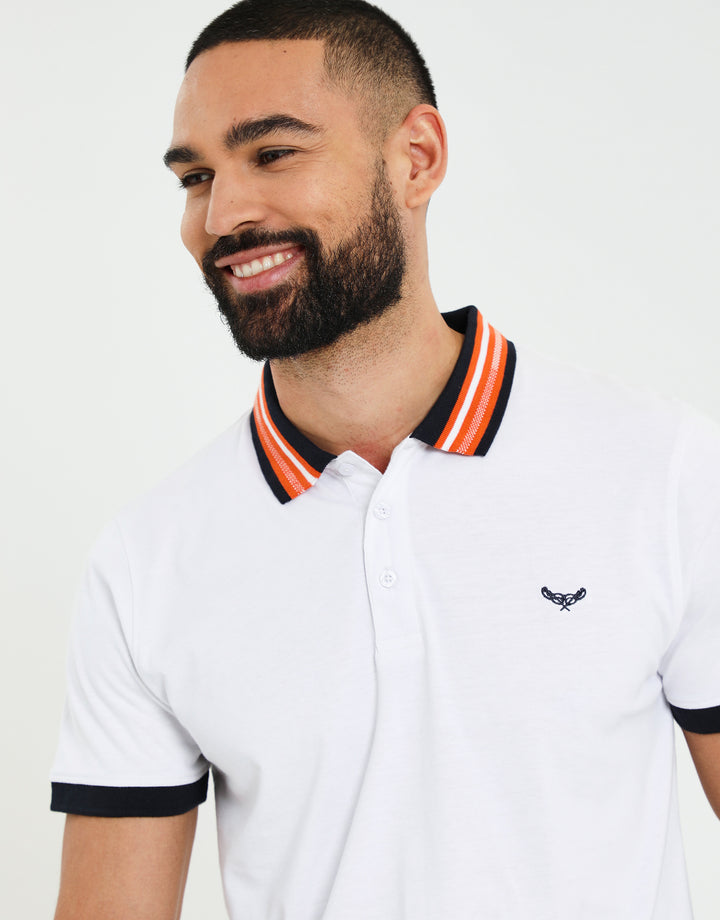 White Contrast Rib Collar Polo Shirt