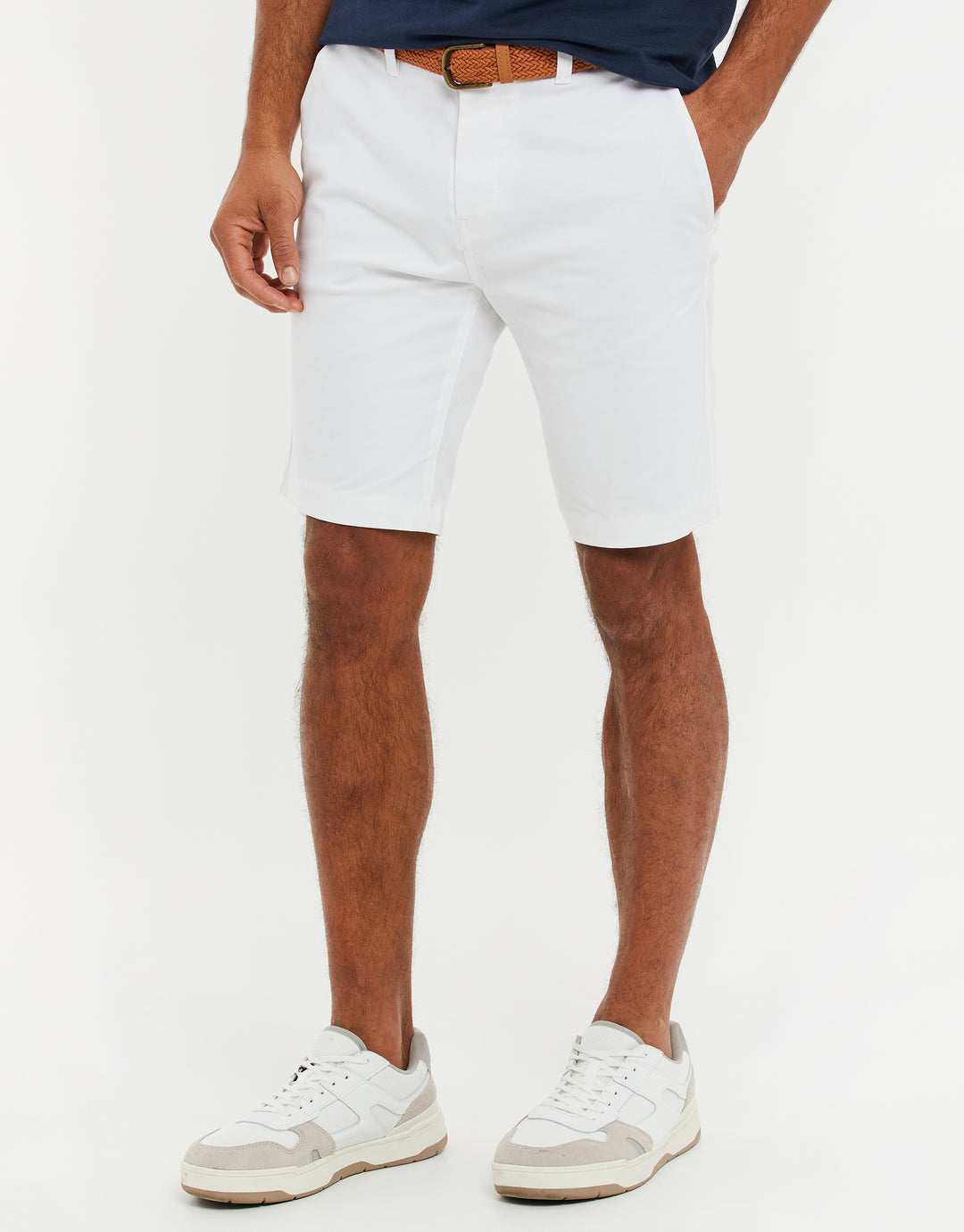 Threadbare Men's White Cotton Casual Woven Belted Chino Shorts