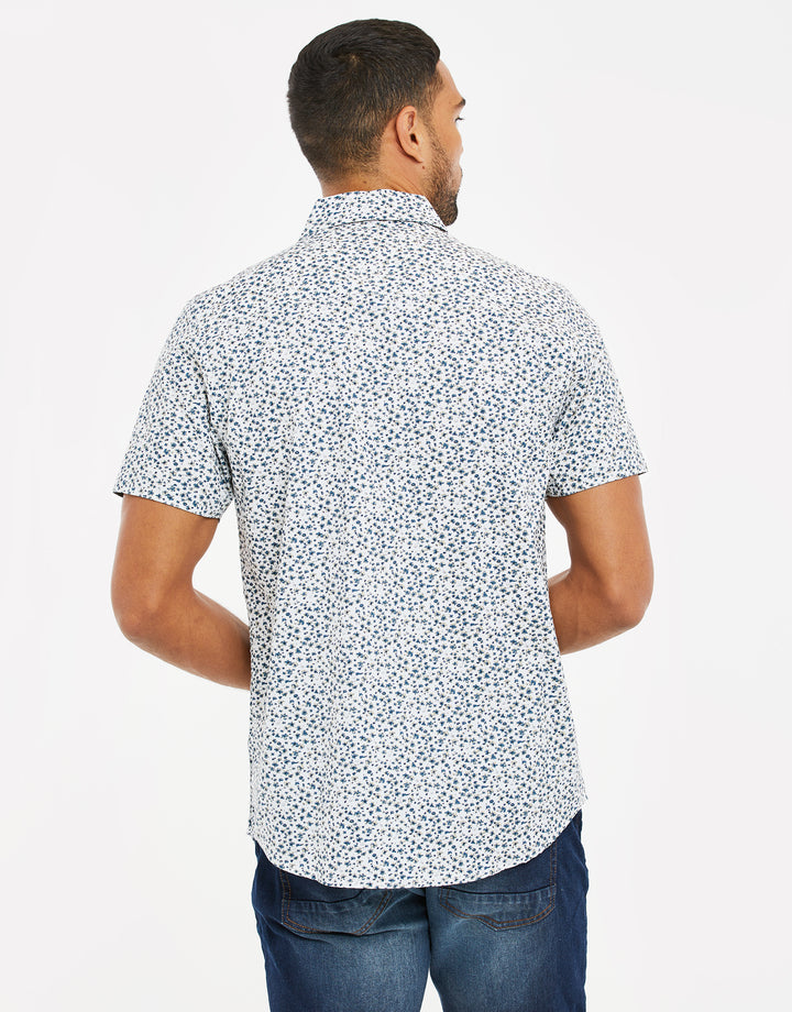 White Floral Print Short Sleeve Shirt