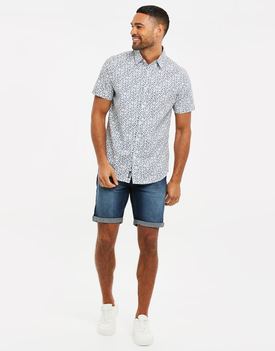 White Floral Print Short Sleeve Shirt