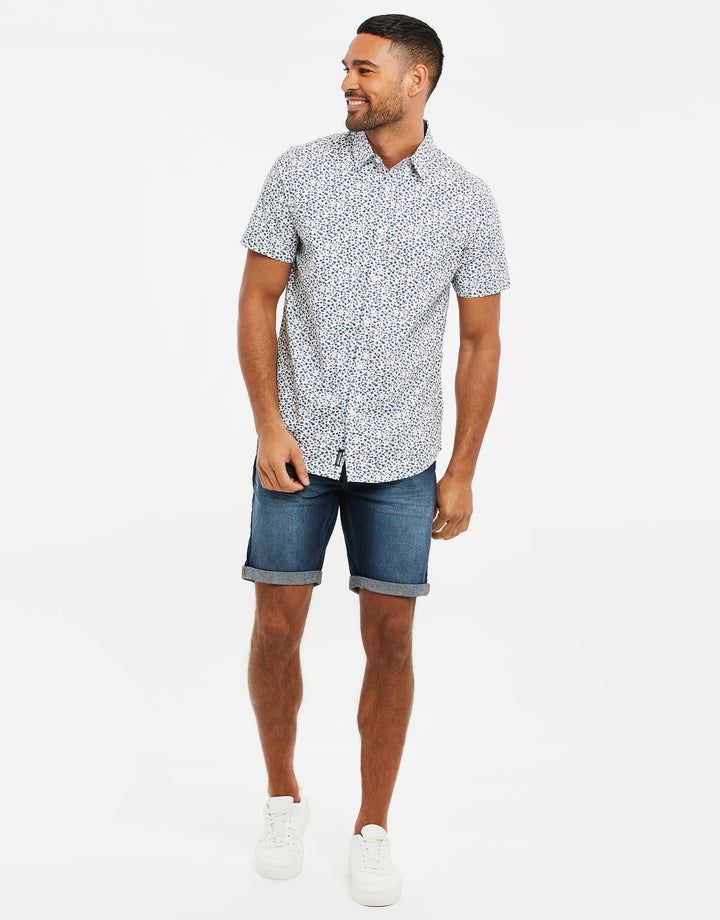 White Floral Print Short Sleeve Shirt