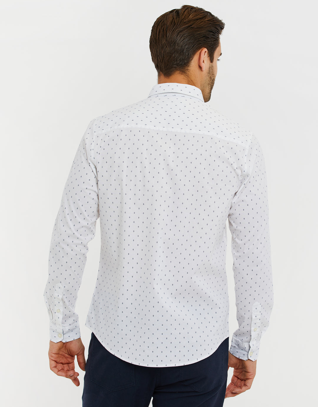 White Geometric Print Long Sleeve Shirt