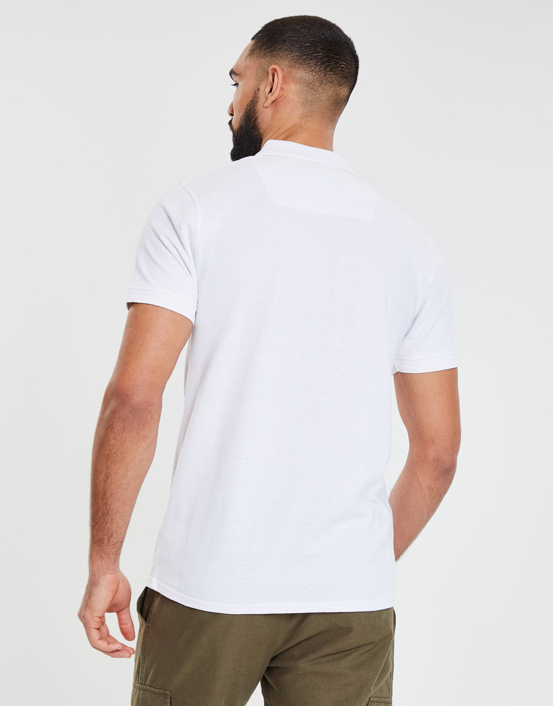 White Honeycomb Rib Jetted Pocket Polo Shirt