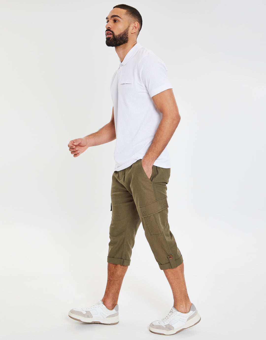 White Honeycomb Rib Jetted Pocket Polo Shirt