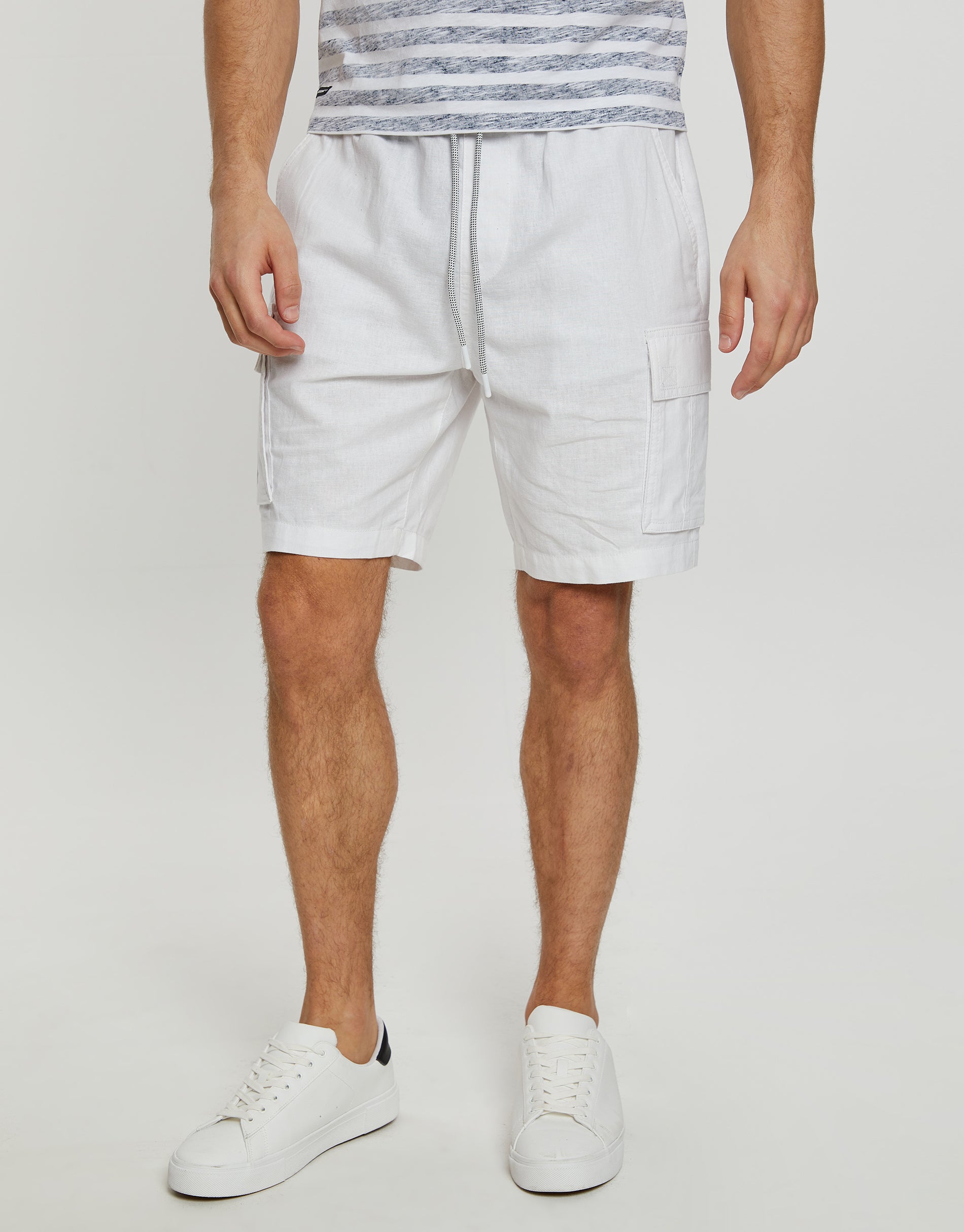 Men's White Linen Blend Cargo Shorts