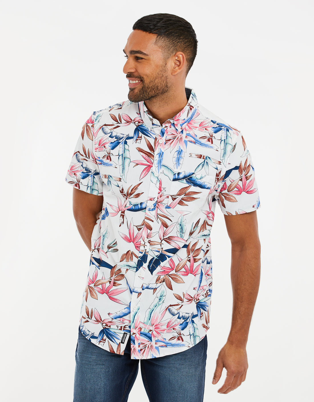Men's White Palm Print Short Sleeve Shirt – Threadbare