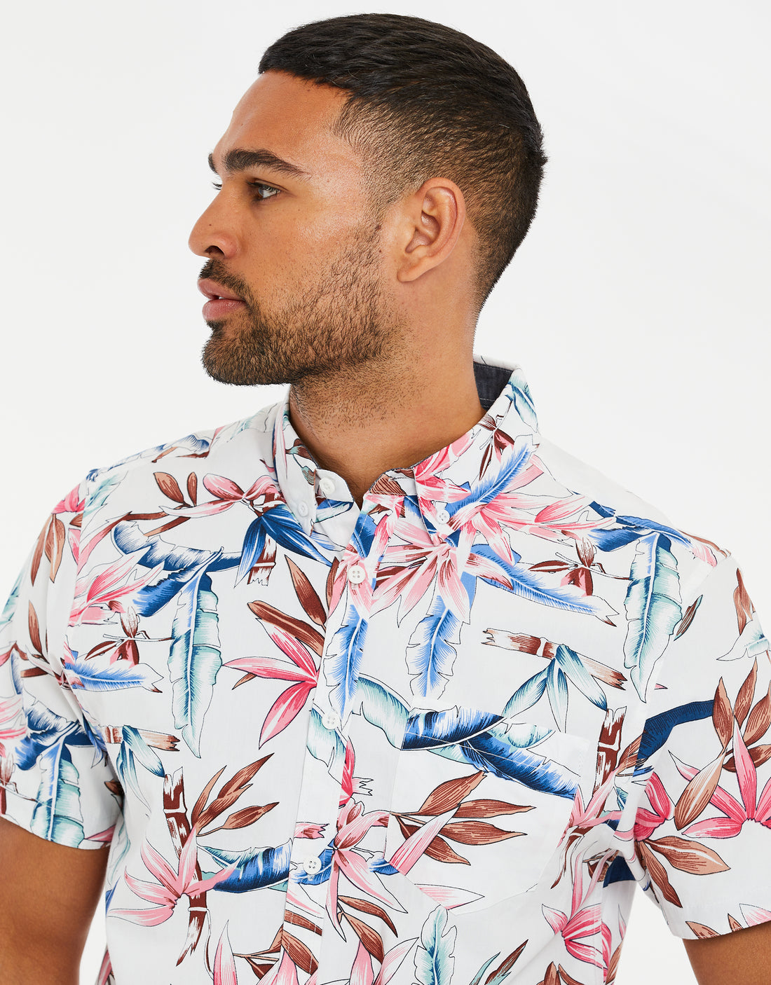 Men's White Palm Print Short Sleeve Shirt – Threadbare