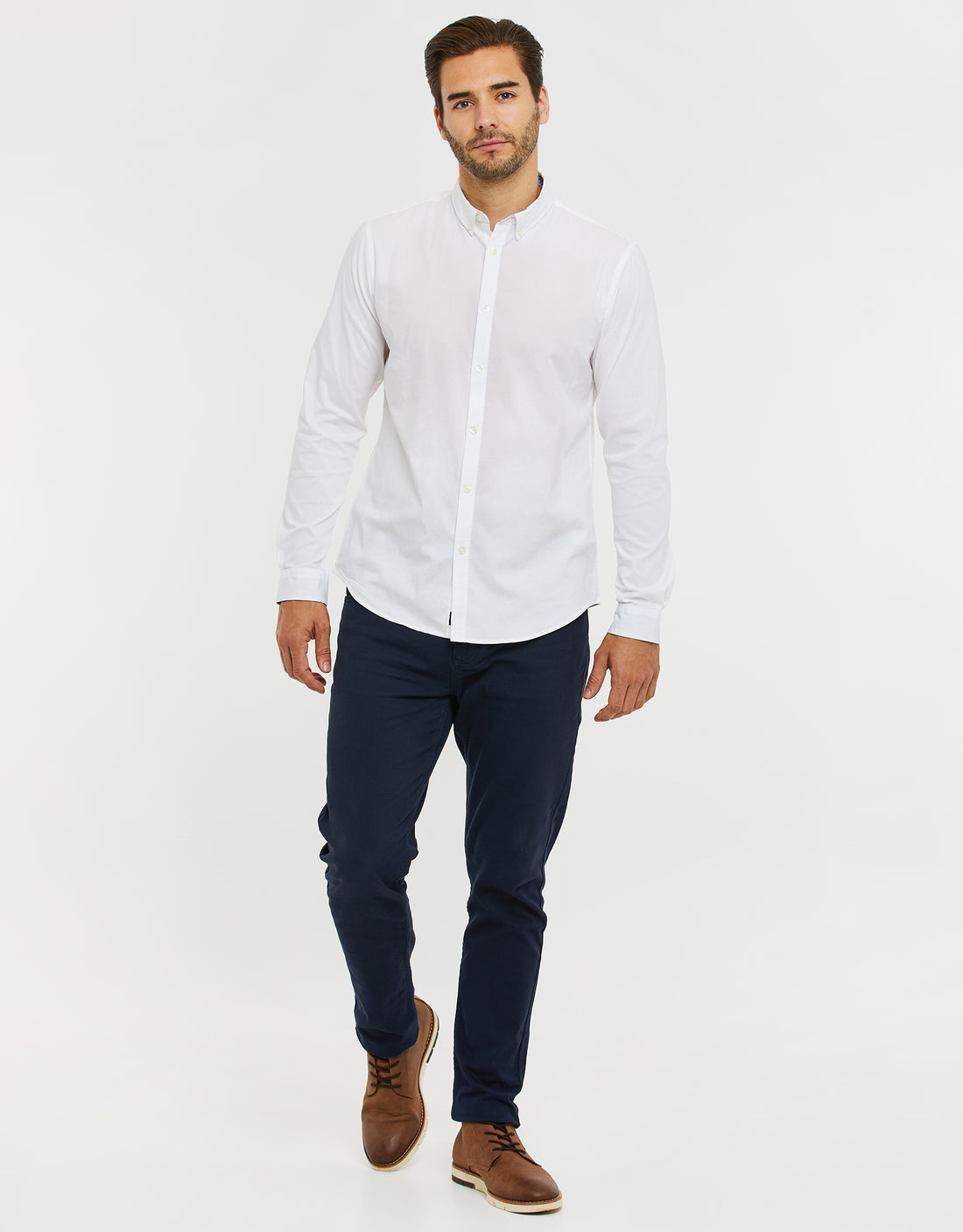 Men's White Plain Cotton Mix Long Sleeve Shirt – Threadbare
