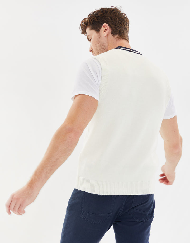 White V Neck Knitted Vest