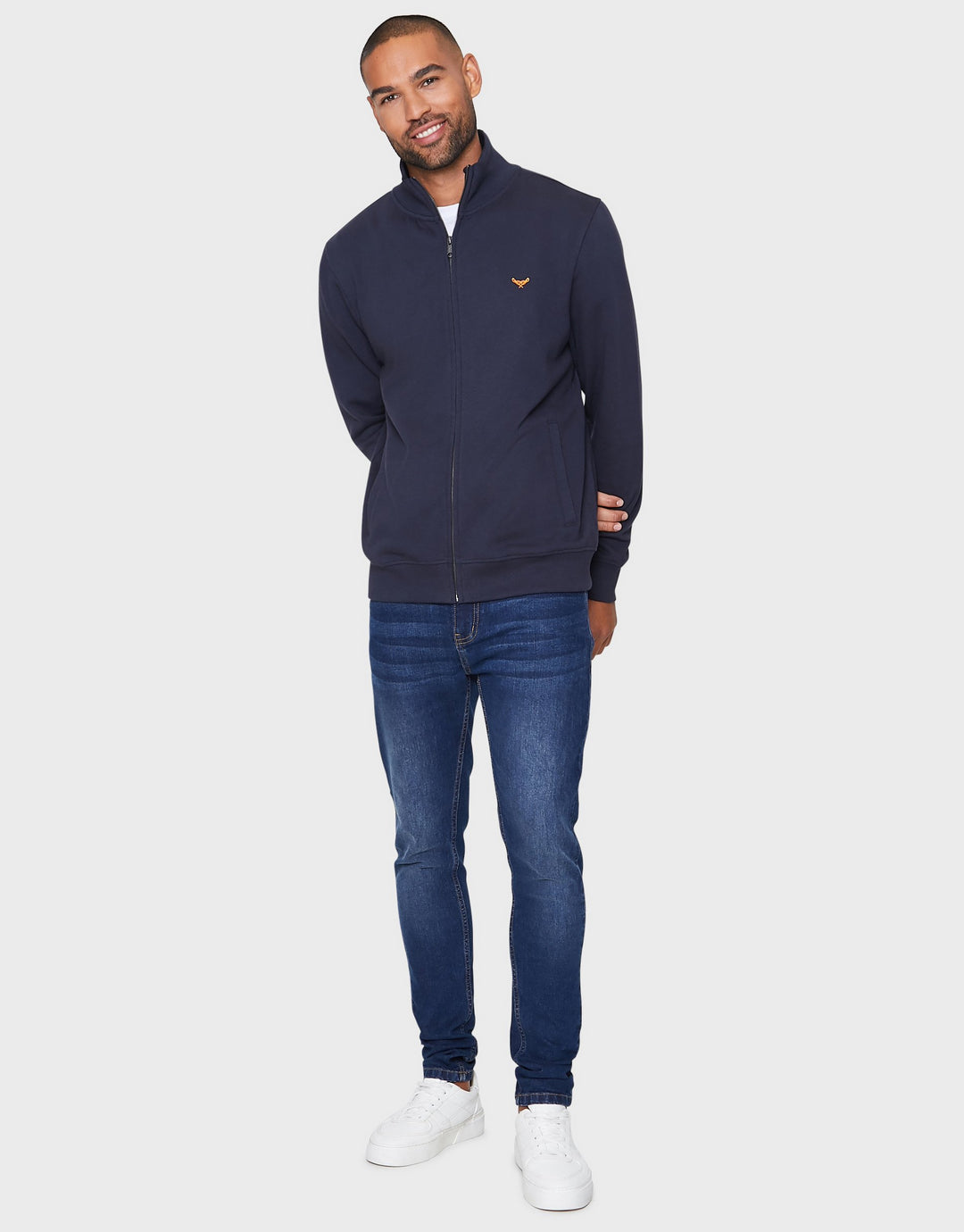 Whylie Navy Plain Funnel Neck Sweatshirt