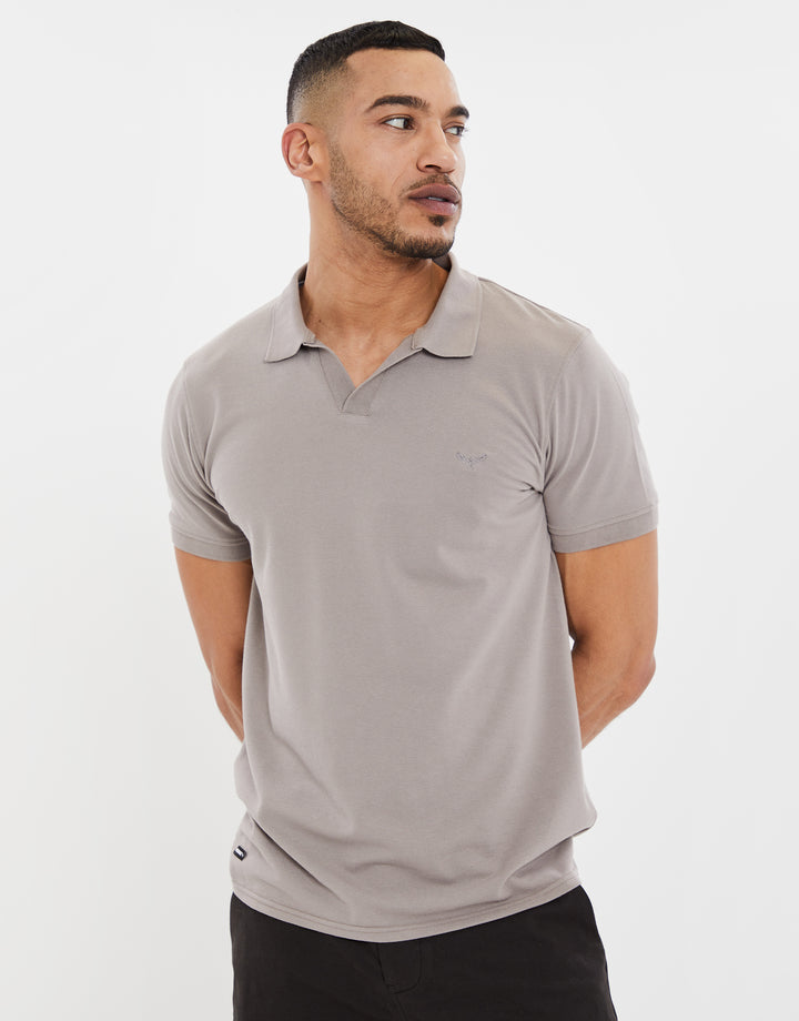 Grey Open Neck Collar Polo Shirt