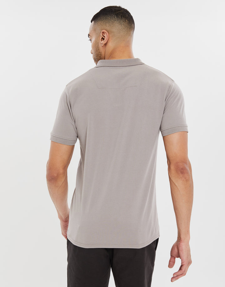 Grey Open Neck Collar Polo Shirt
