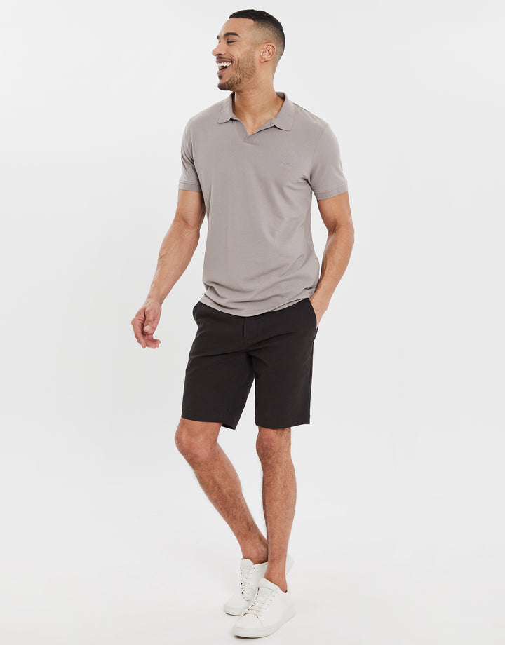 Grey Open Neck Collar Polo Shirt