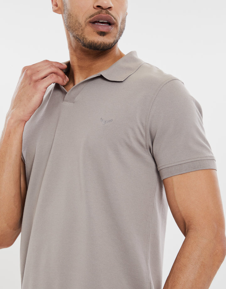 Grey Open Neck Collar Polo Shirt