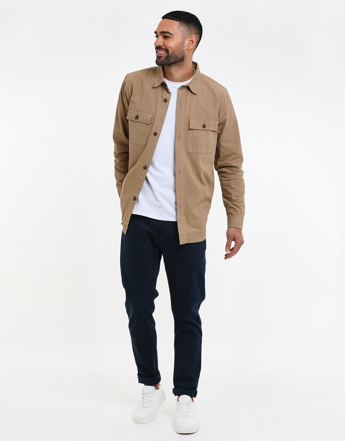 Men's Stone Long Sleeve Plain Lightweight Overshirt Shacket – Threadbare