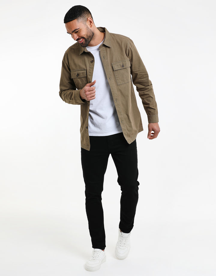 Khaki Green Relaxed Fit Lightweight Shacket