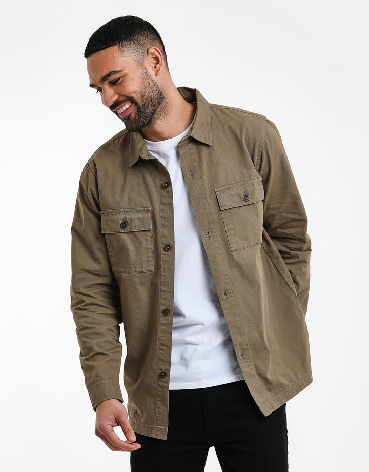 Khaki Green Relaxed Fit Lightweight Shacket