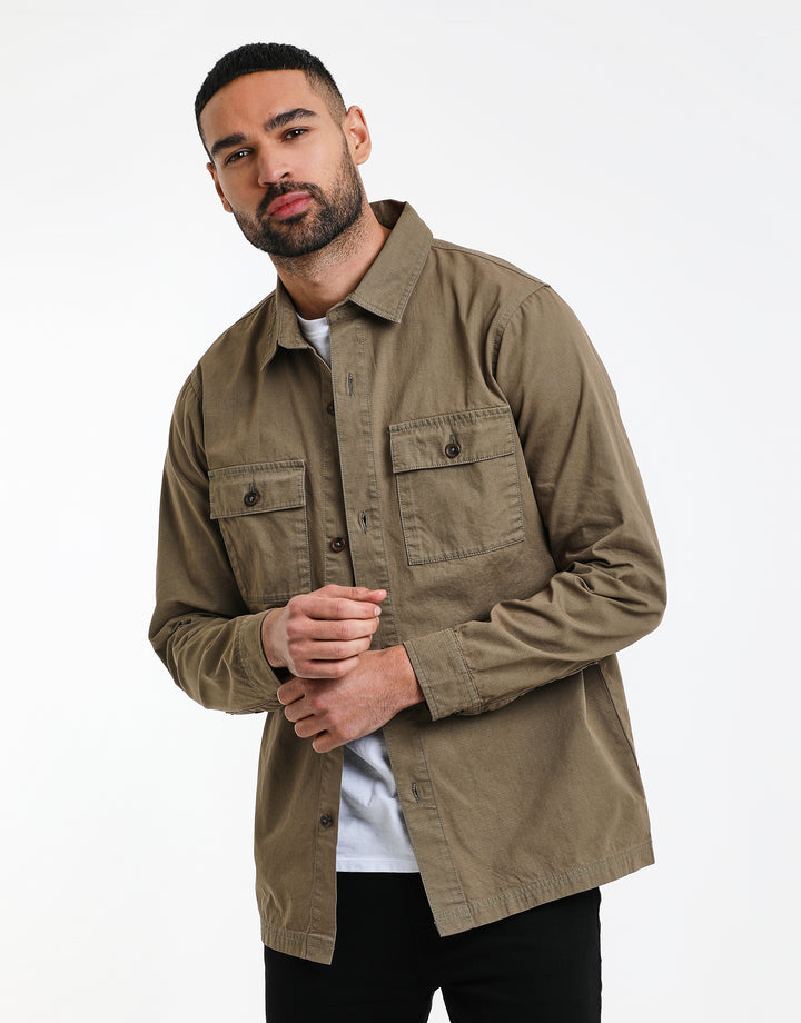 Khaki Green Relaxed Fit Lightweight Shacket