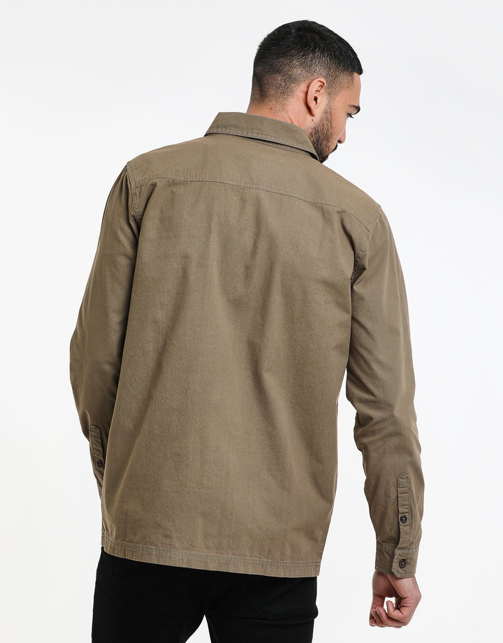 Khaki Green Relaxed Fit Lightweight Shacket