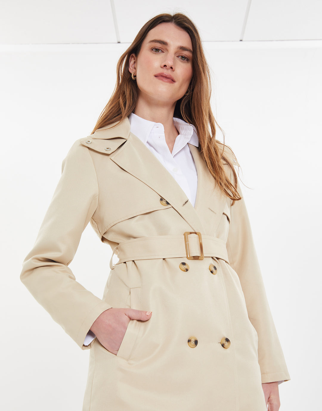 Stone Longline Trench Coat