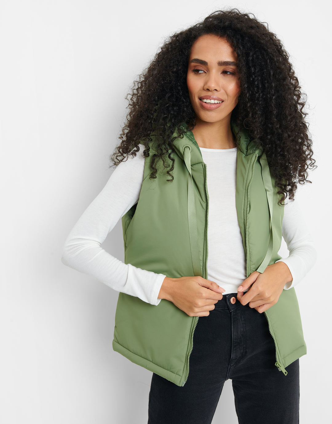 Khaki Green Hooded Padded Gilet