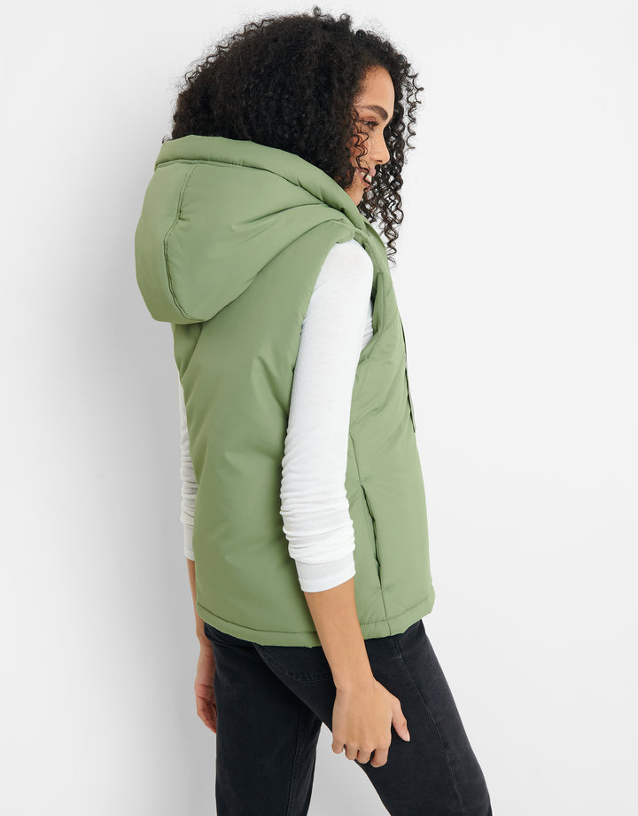 Khaki Green Hooded Padded Gilet