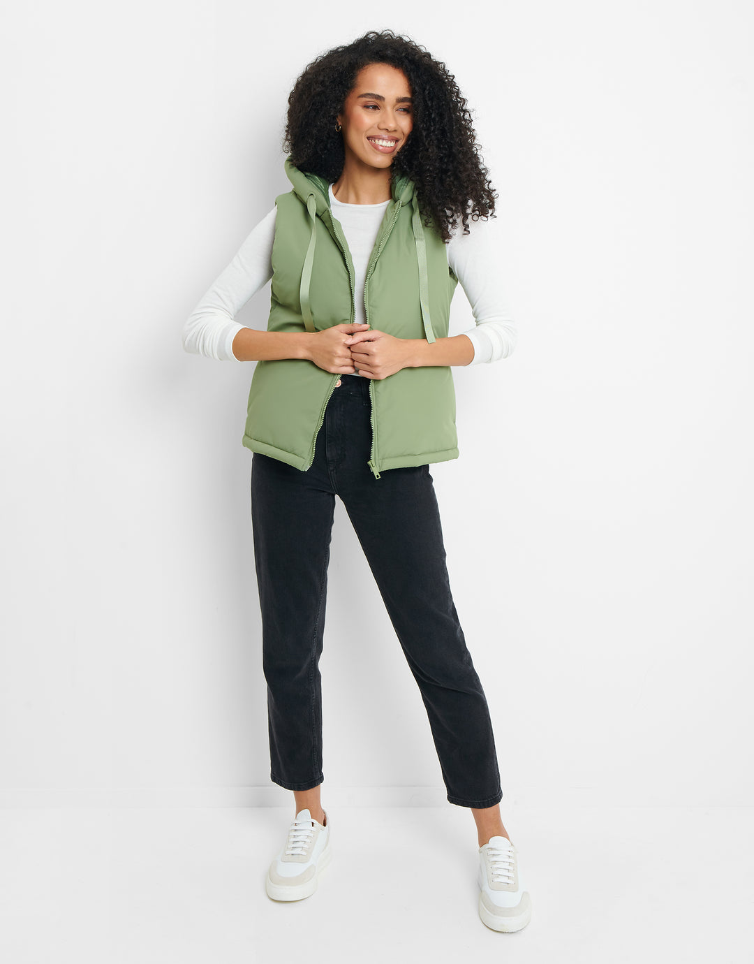 Khaki Green Hooded Padded Gilet