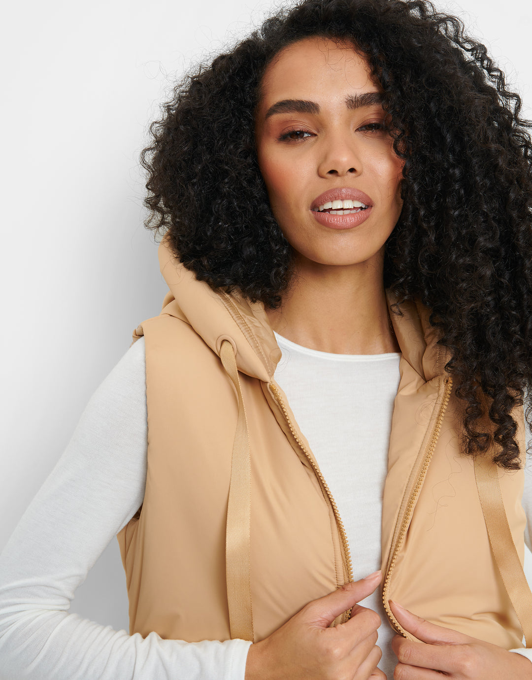 Tan Brown Hooded Padded Gilet