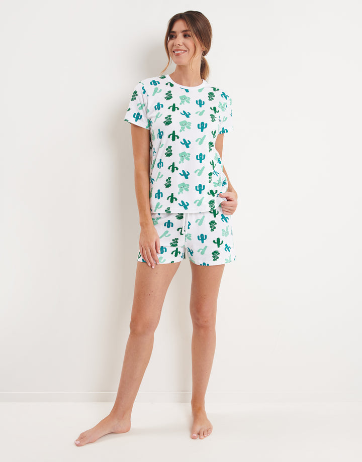 White Cactus Print Pyjamas (2-Piece Set)