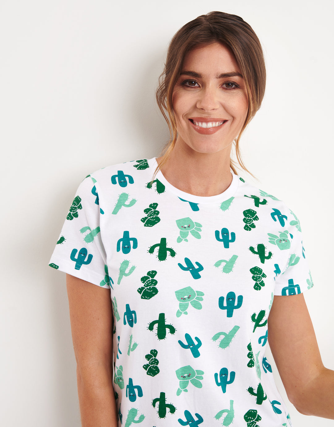 White Cactus Print Pyjamas (2-Piece Set)