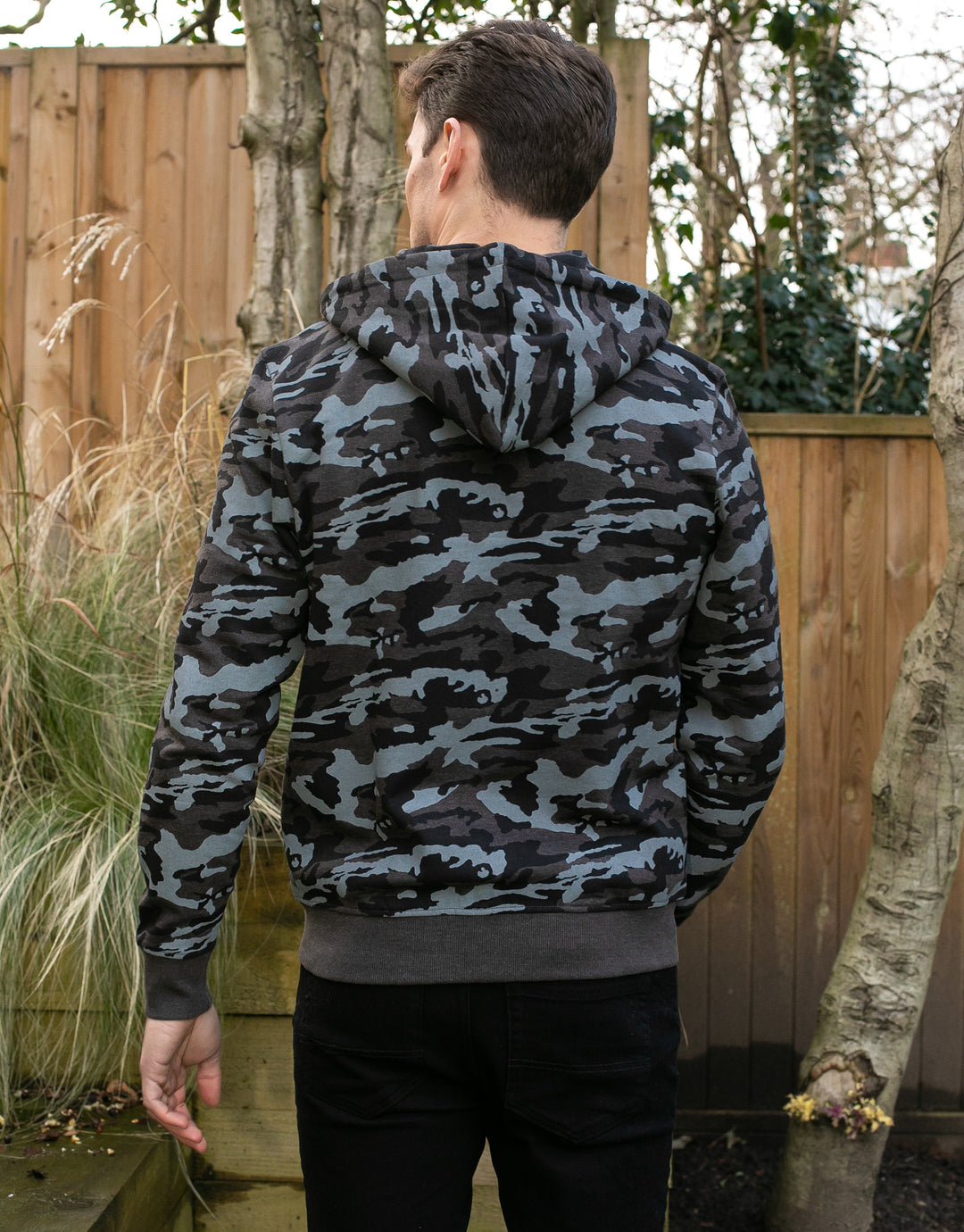 rafferty camo print zip through hoody