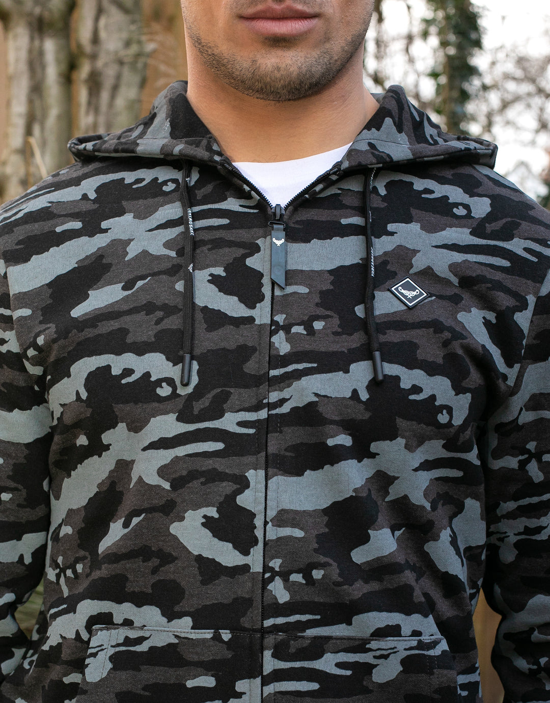 rafferty camo print zip through hoody
