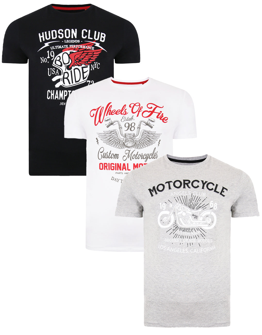 3 pack front print t shirts
