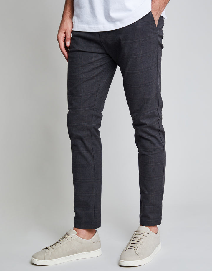 Threadbare Luxe Men's Black Check Stretch Chino Trousers