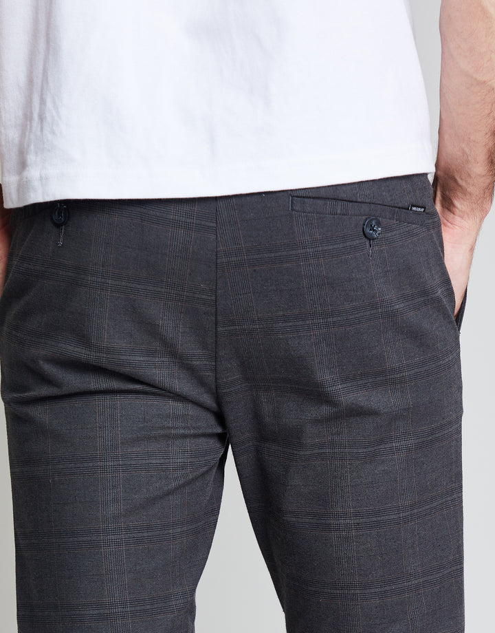 Threadbare Luxe Men's Black Check Stretch Chino Trousers