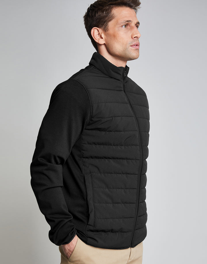 Threadbare Luxe Men's Black Quilted Hybrid Funnel Neck Jacket