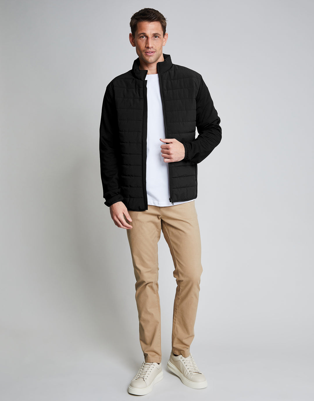 Threadbare Luxe Men's Black Quilted Hybrid Funnel Neck Jacket