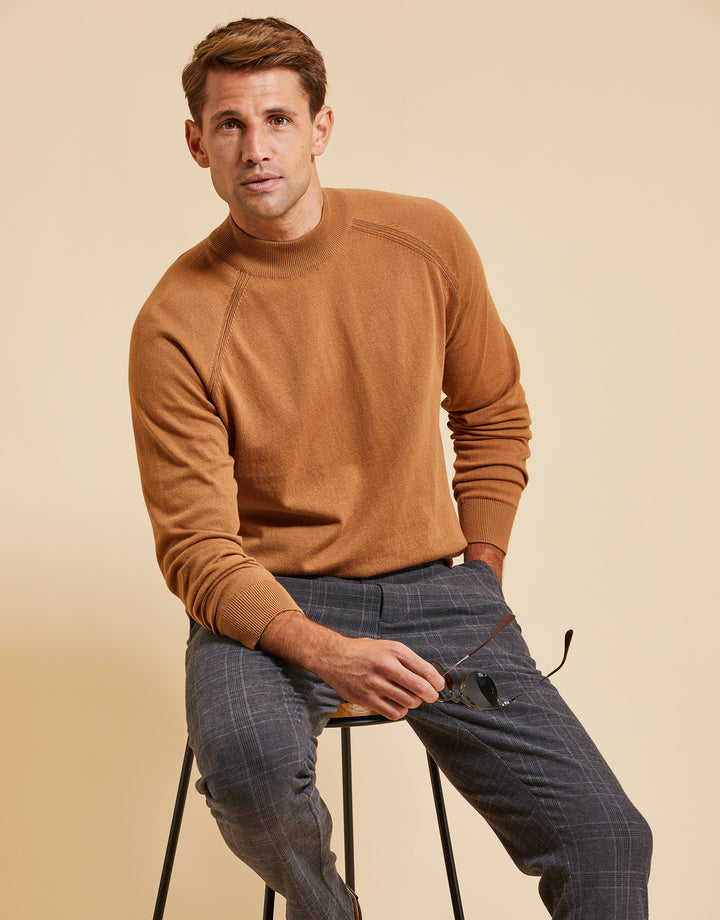 Threadbare Luxe Men's Camel Brown Turtleneck Jumper