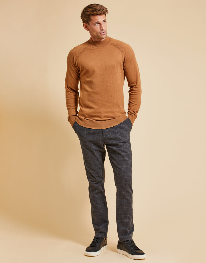 Threadbare Luxe Men's Camel Brown Turtleneck Jumper