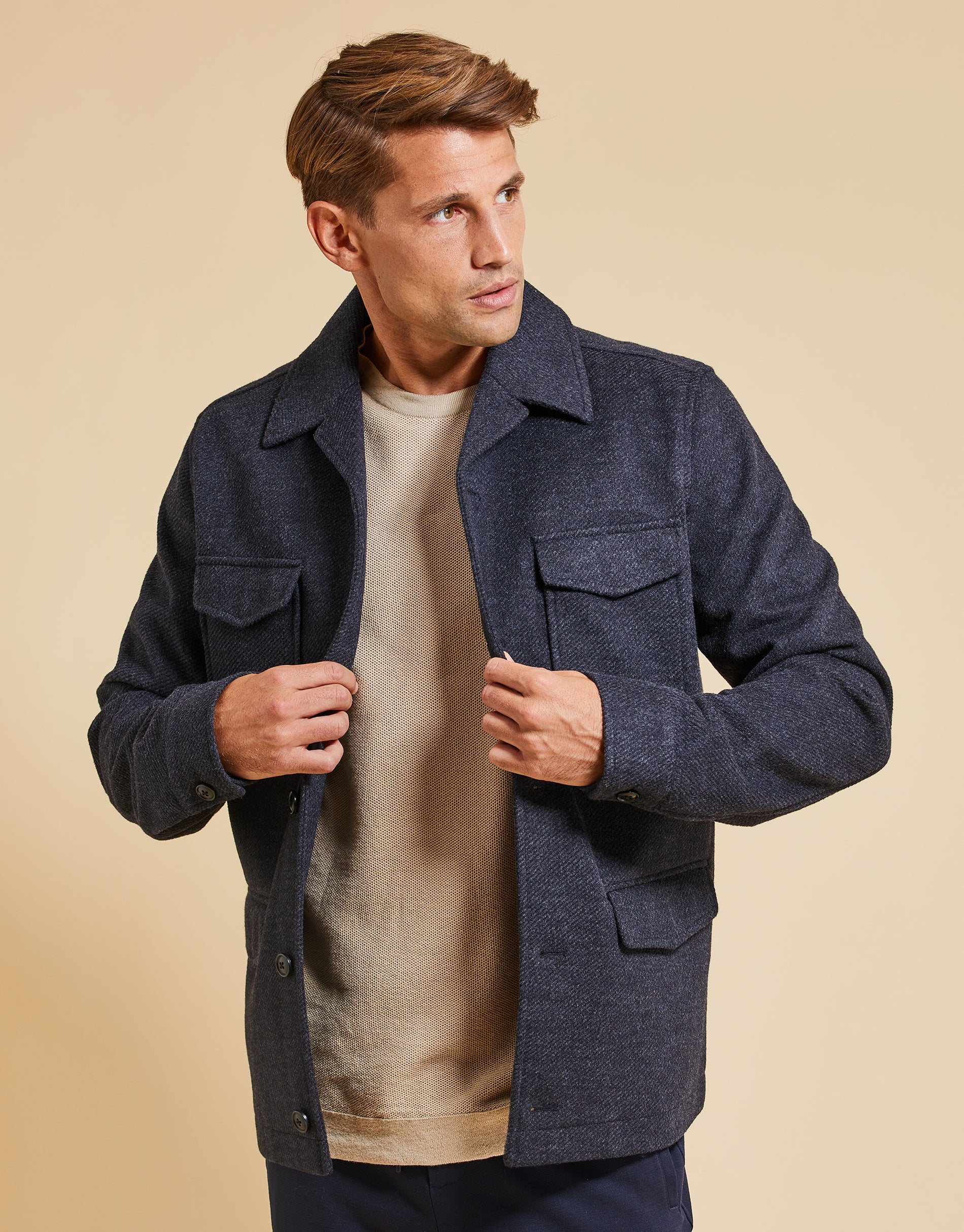 Threadbare Luxe Men's Charcoal Grey 4 Pocket Revere Collar Tweed-Look ...